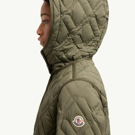 Lilas Geometric Quilted Hooded Short Down Jacket