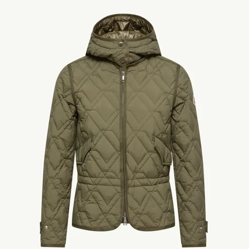 Lilas Geometric Quilted Hooded Short Down Jacket