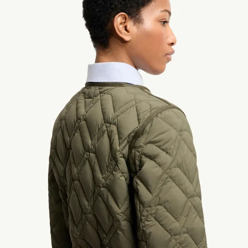 Lilas Geometric Quilted Hooded Short Down Jacket