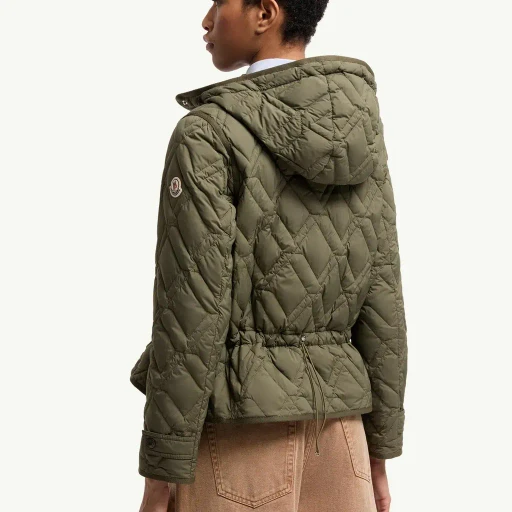 Lilas Geometric Quilted Hooded Short Down Jacket