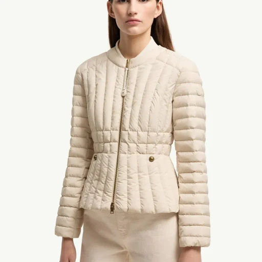Menthe Vertical-Quilted Short Down Jacket