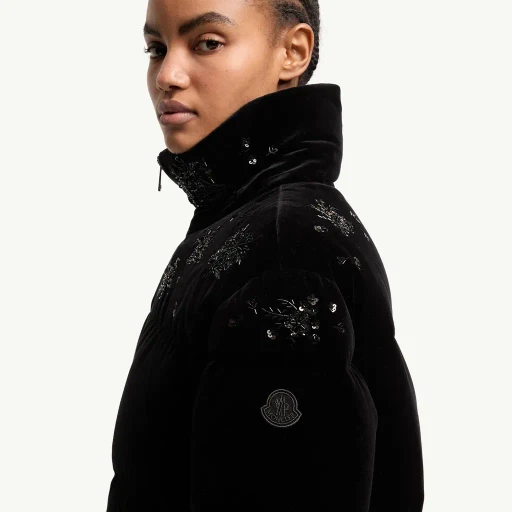 Nelles Sequin-Embroidered Velvet Short Down Jacket