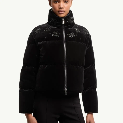Nelles Sequin-Embroidered Velvet Short Down Jacket