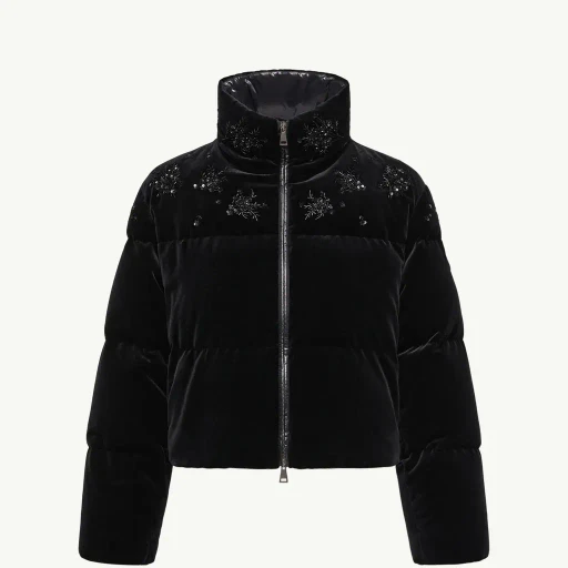 Nelles Sequin-Embroidered Velvet Short Down Jacket