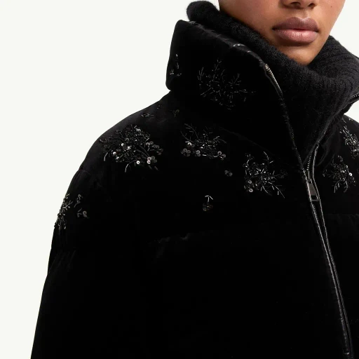 Nelles Sequin-Embroidered Velvet Short Down Jacket