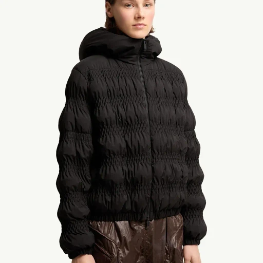Noyer Gather-Quilted Hooded Short Down Jacket