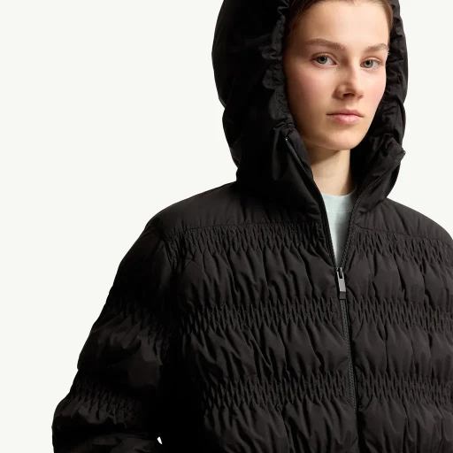 Noyer Gather-Quilted Hooded Short Down Jacket