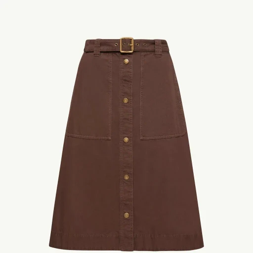Belted Knee-Length Cotton Skirt