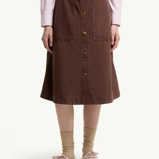 Belted Knee-Length Cotton Skirt