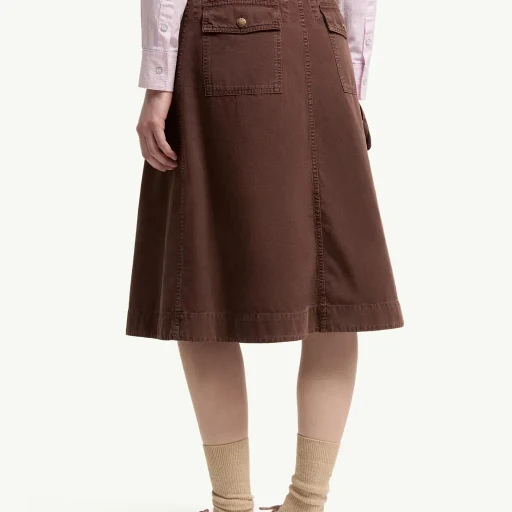 Belted Knee-Length Cotton Skirt