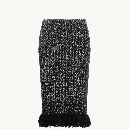 Fringe-Trim Wool Blend Skirt