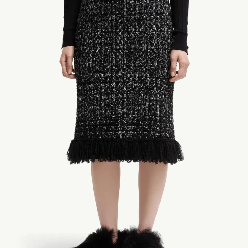Fringe-Trim Wool Blend Skirt