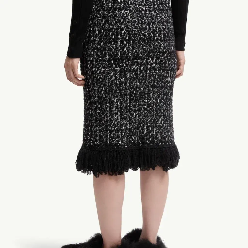 Fringe-Trim Wool Blend Skirt