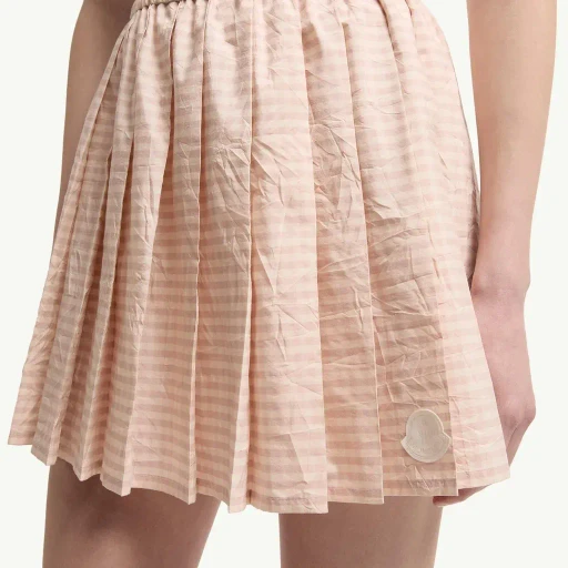 Vichy Cotton Blend Pleated Mini Skirt