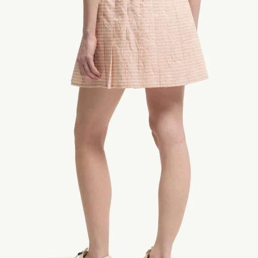 Vichy Cotton Blend Pleated Mini Skirt
