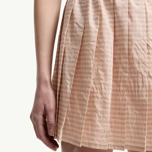 Vichy Cotton Blend Pleated Mini Skirt