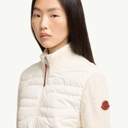 Cotton Blend Padded Zip-Up Cardigan