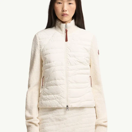 Cotton Blend Padded Zip-Up Cardigan