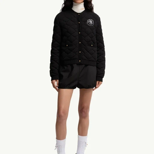 Diamond-Quilted Padded Wool Blend Cardigan