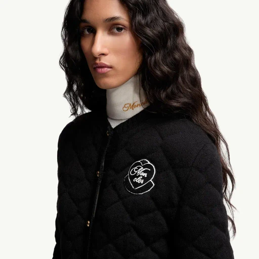 Diamond-Quilted Padded Wool Blend Cardigan