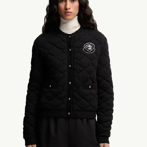 Diamond-Quilted Padded Wool Blend Cardigan