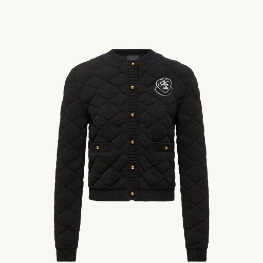 Diamond-Quilted Padded Wool Blend Cardigan