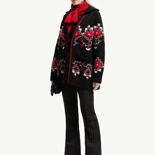 Embroidered Wool Blend Cardigan