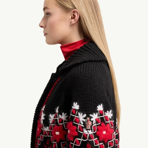 Embroidered Wool Blend Cardigan