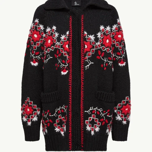Embroidered Wool Blend Cardigan
