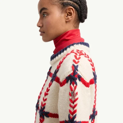 Embroidered Polo Neck Wool Blend Jumper