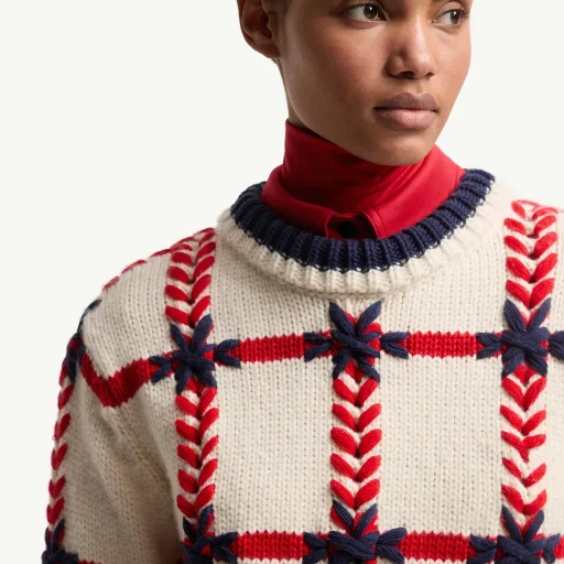 Embroidered Polo Neck Wool Blend Jumper
