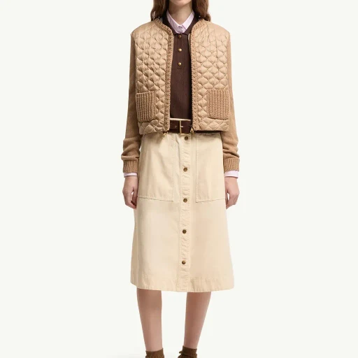 Geometric-Quilted Padded Zip-Up Cardigan