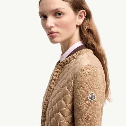 Geometric-Quilted Padded Zip-Up Cardigan