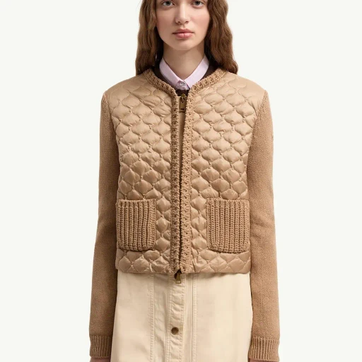 Geometric-Quilted Padded Zip-Up Cardigan