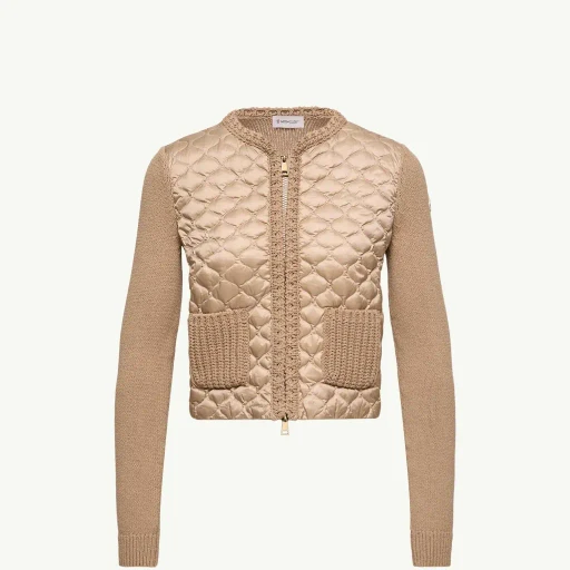 Geometric-Quilted Padded Zip-Up Cardigan