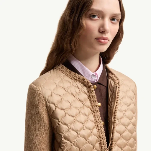 Geometric-Quilted Padded Zip-Up Cardigan