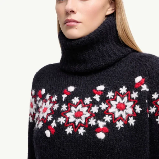 Hand-Embroidered Alpaca & Wool Turtleneck Jumper