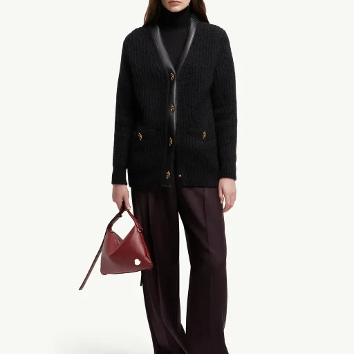 Leather-Trimmed Wool & Mohair Padded Cardigan