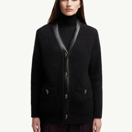 Leather-Trimmed Wool & Mohair Padded Cardigan