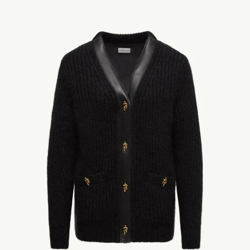 Leather-Trimmed Wool & Mohair Padded Cardigan