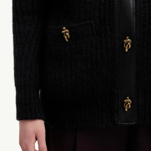 Leather-Trimmed Wool & Mohair Padded Cardigan
