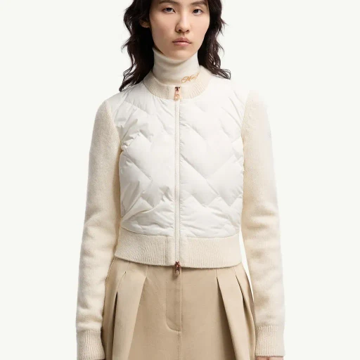 Padded Wool Blend Zip-Up Cardigan