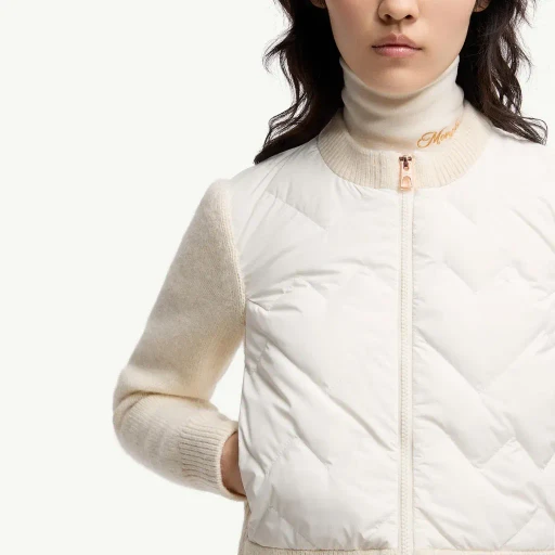 Padded Wool Blend Zip-Up Cardigan
