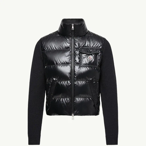 Padded Zip-Up Wool Cardigan