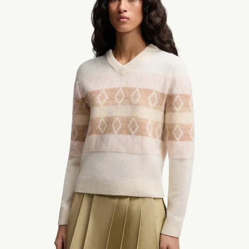 Wool Jacquard V-Neck Sweater