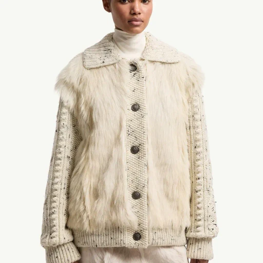 Shearling-Trimmed Padded Wool Cardigan