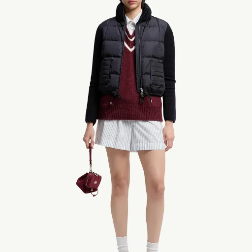 Square-Quilted Padded Wool Zip-Up Cardigan