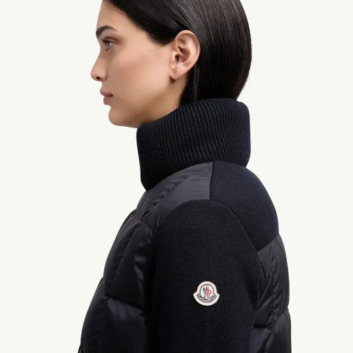 Square-Quilted Padded Wool Zip-Up Cardigan