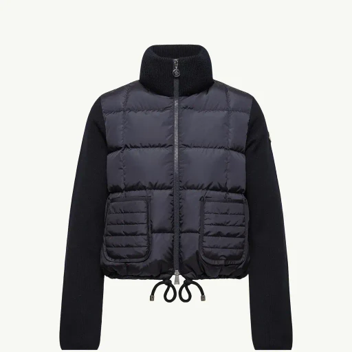 Square-Quilted Padded Wool Zip-Up Cardigan
