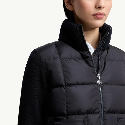 Square-Quilted Padded Wool Zip-Up Cardigan